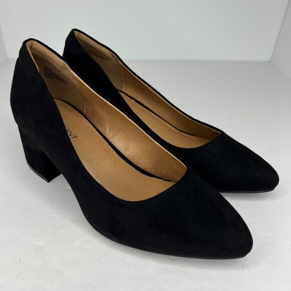 Lane Bryant Womens Black Suede Pointed Toe Slip On Block Size 9 W Pump Heels - Picture 2 of 10
